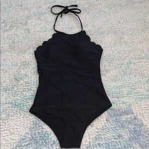 Scallop One Piece Black Bathing Suit